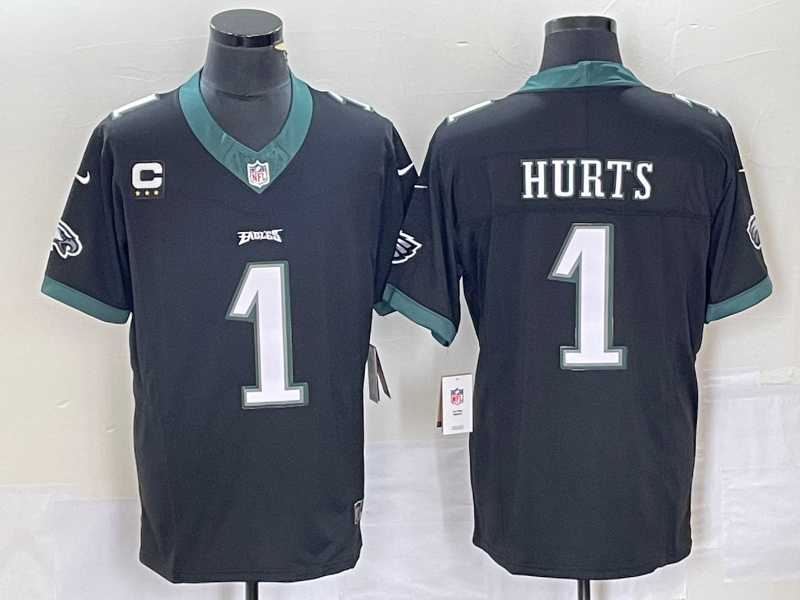 Men%27s Philadelphia Eagles #1 Jalen Hurts Black C Patch 2023 FUSE Vapor Untouchable Stitched Jersey->philadelphia eagles->NFL Jersey